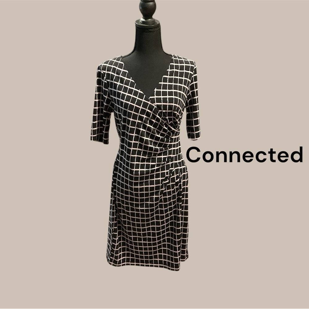BLACK AND WHITE CHECKERED WOMENS DRESS SIZE 6 BY CONNECTED GENTLY WORN